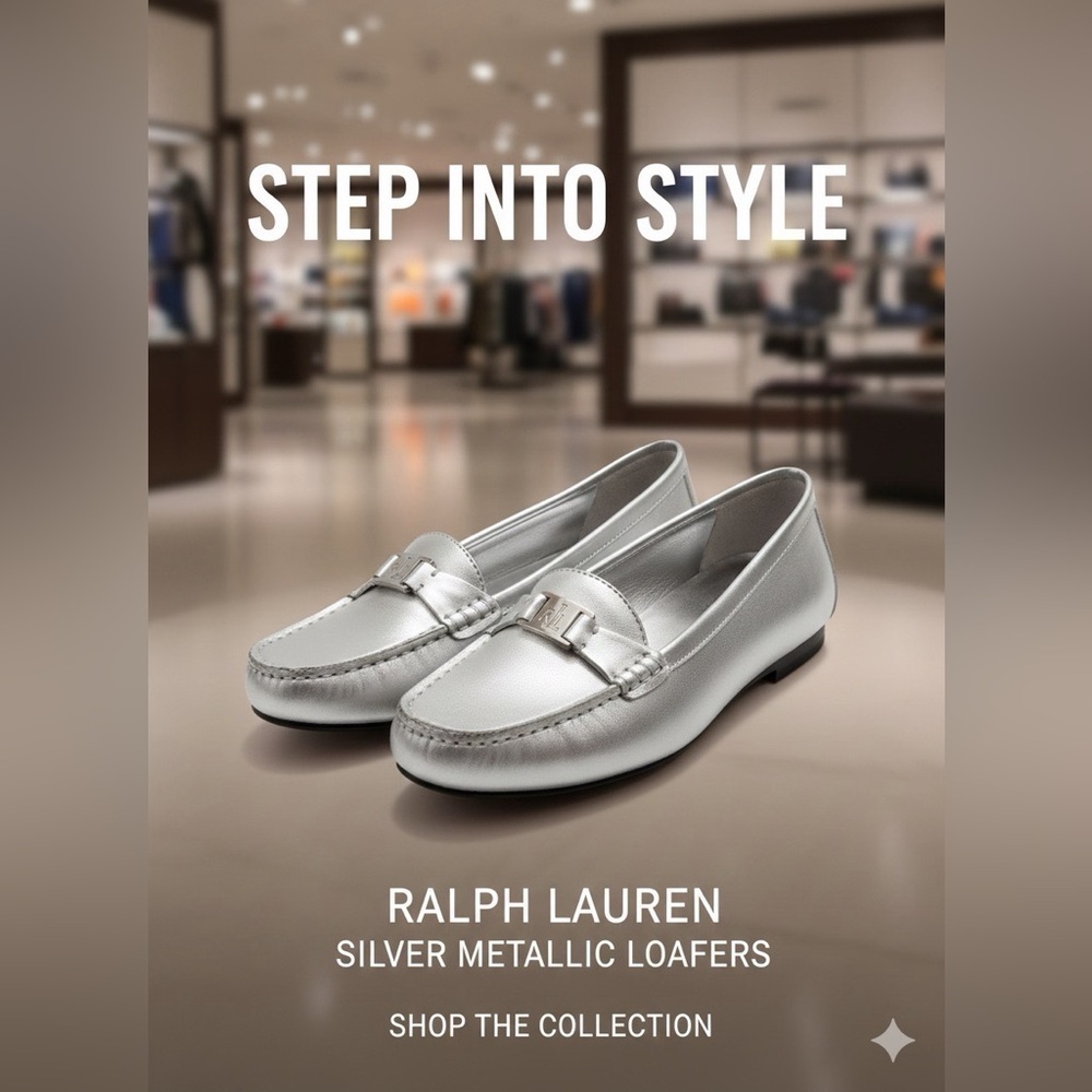 Ralph Lauren Flat Silver Driving Loafers Shoes size 8.5